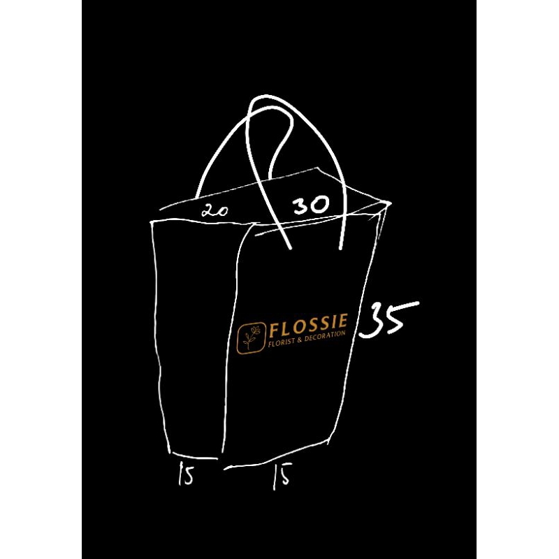 

paperbag bunga vas hitam La 30 x 20 x t 35 x Lb 15 x 15 sablon