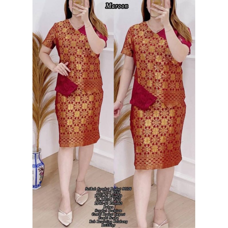 SET ROK TENUN+ SONGKET, ATASAN BRUKAT MIX SCUBA PREMIUM