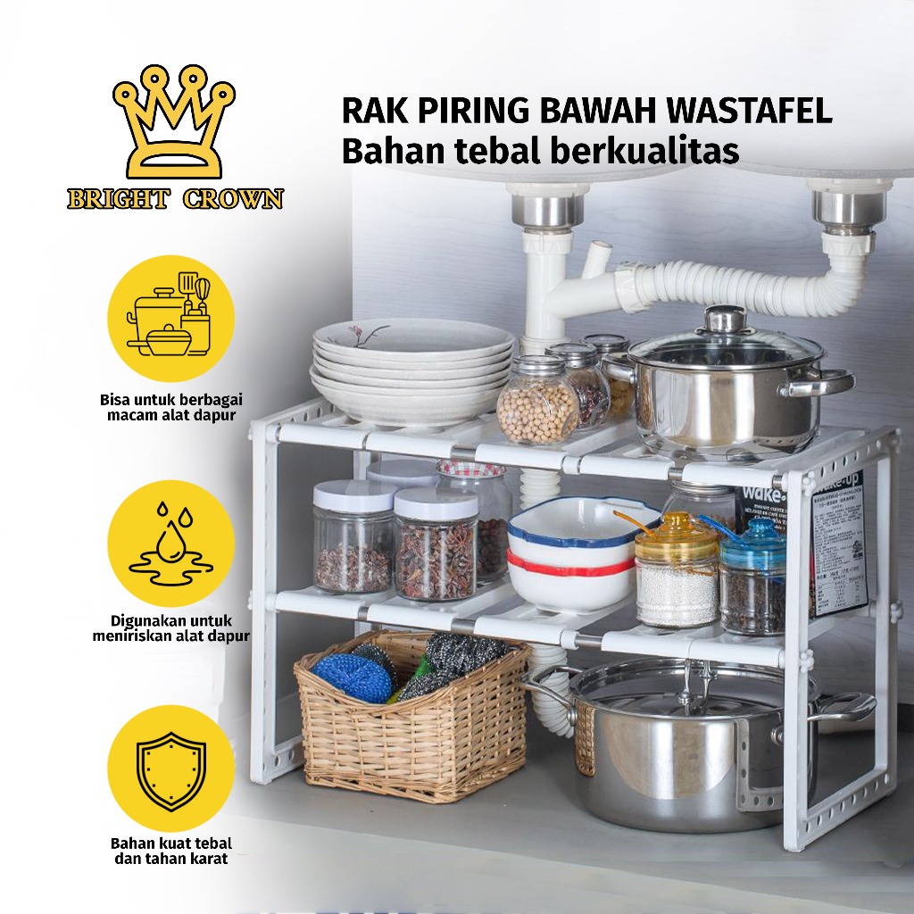 Bright Crown Rak Multifungsi Rak Panci Bawah Wastafel Rak Dapur/Sepatu/Buku 2 Tingkat IMPORT