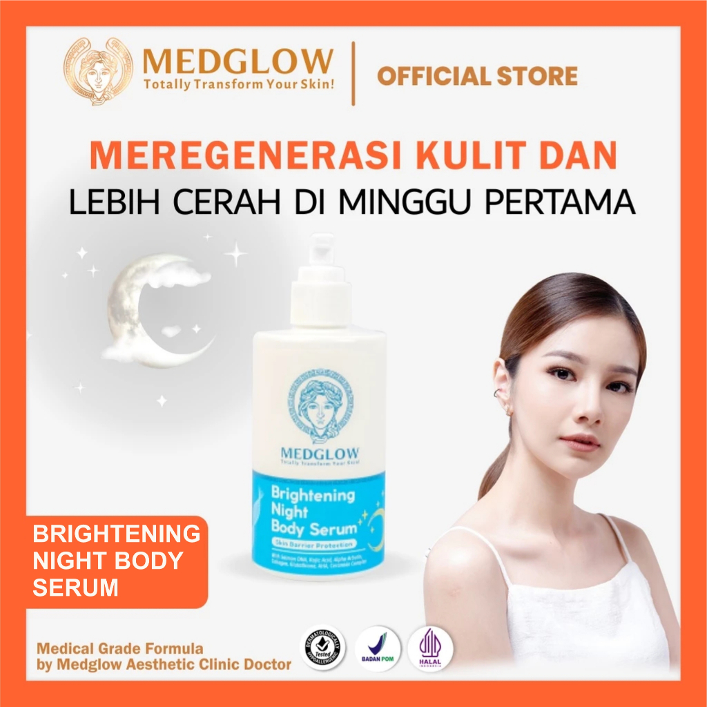 𝐌𝐄𝐃𝐆𝐋𝐎𝐖 𝐂𝐋𝐈𝐍𝐈𝐂 Lotion Pemutih Malam Salmon DNA Alpha Arbutin AHA Kojic Acid Glutathione Collagen Whi