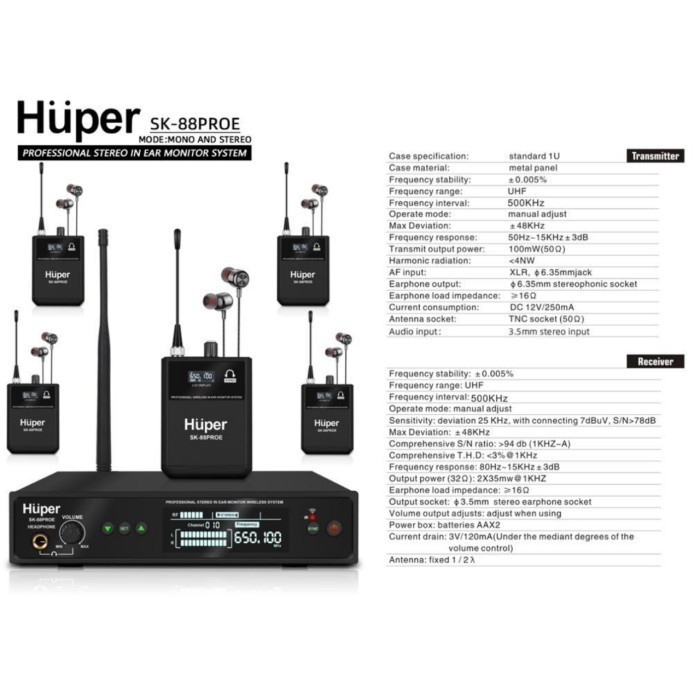 In Ear Huper SK 88 Pro / Huper SK88 Pro / Huper SK-88 PRO In Ear Monitor System Huper SK 88PRO Origi