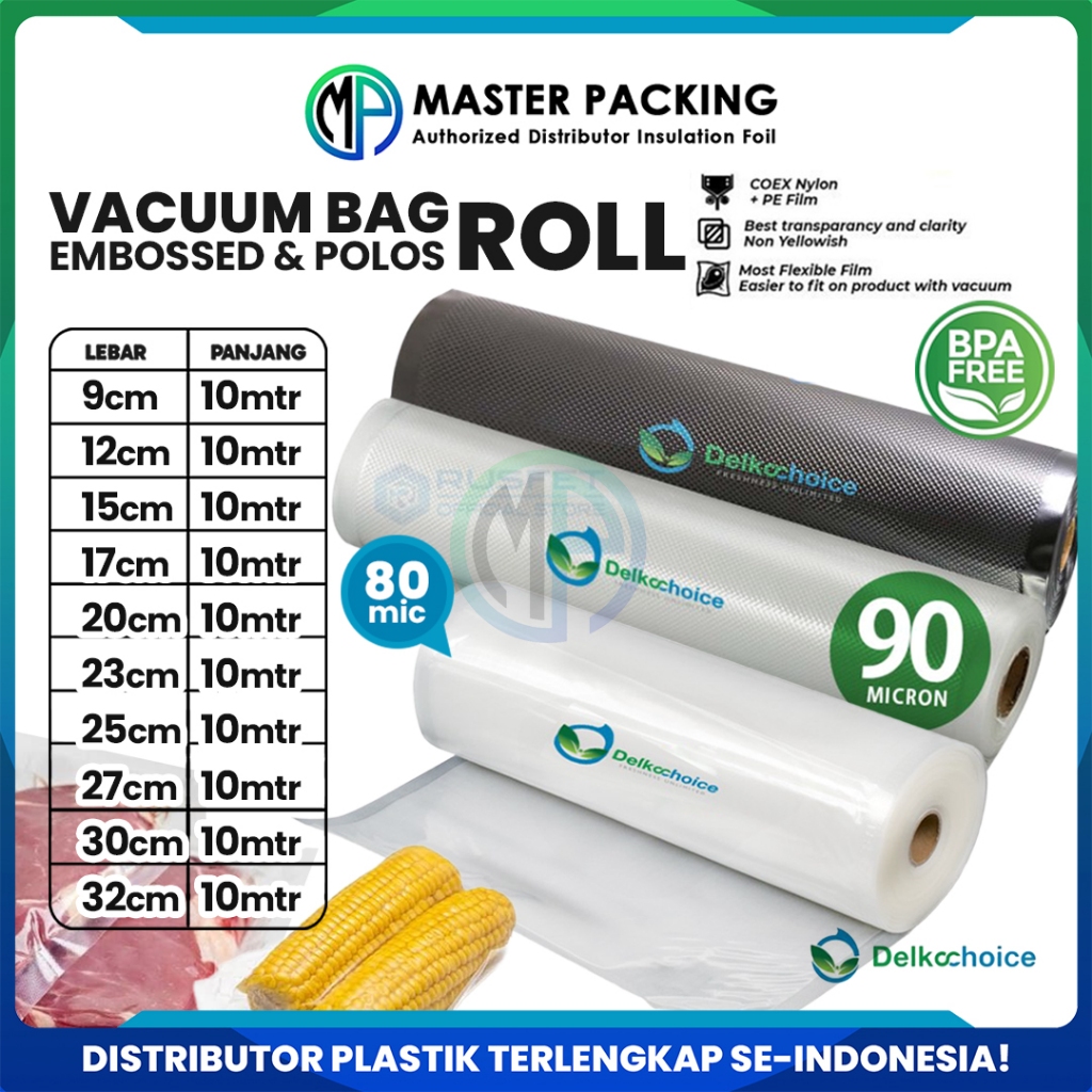 Plastik Vakum Vacuum Vacum Bag Sealer Roll Polos Emboss Bening Hitam