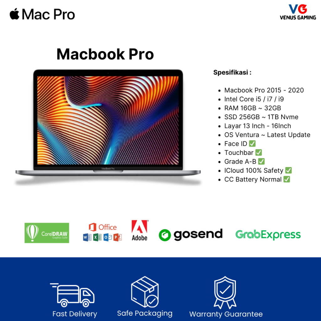 Jual Murah Macbook Pro 2017 2019 Retina  i5 i7 RAM 8GB 16GB - 13 Inch Second Berkualitas