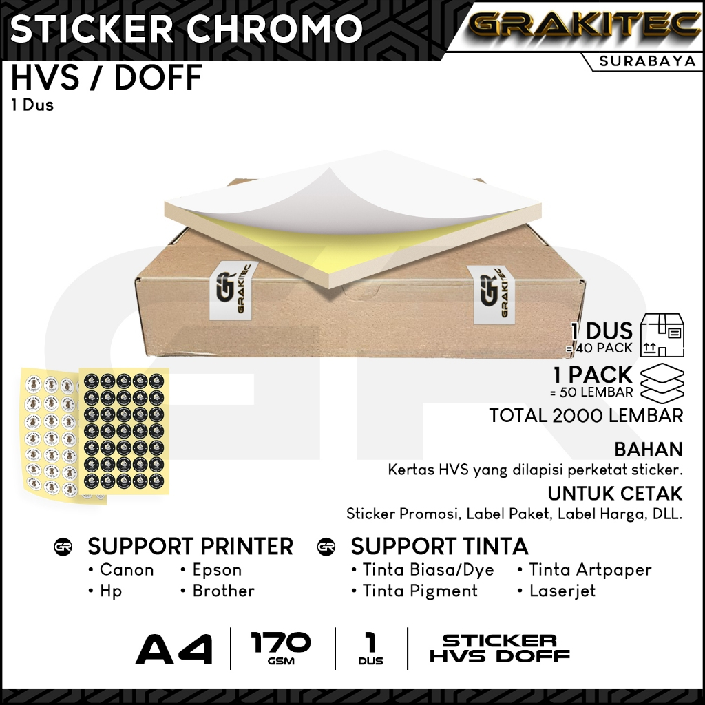 

Grakitec Kertas Sticker Chromo HVS Doff / Glossy A4 1000 Lembar | Sticker Kromo Bontak Cromo