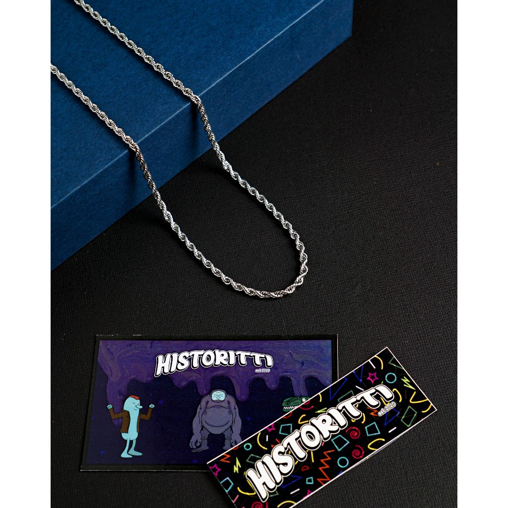 Kalung Tambang Silver Titanium Panjang 50cm & 60cm Anti Karat | Kalung Tambang Silver