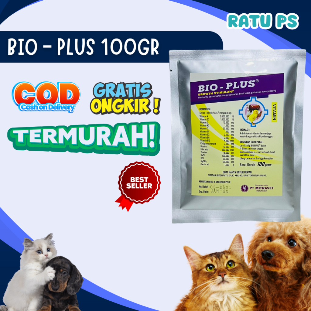 BIO PLUS 100 GRAM Pemacu Pertumbuhan & Berat Badan Anak Ayam Bebek Doc Broiler - Vitamin DOC Anak Ay