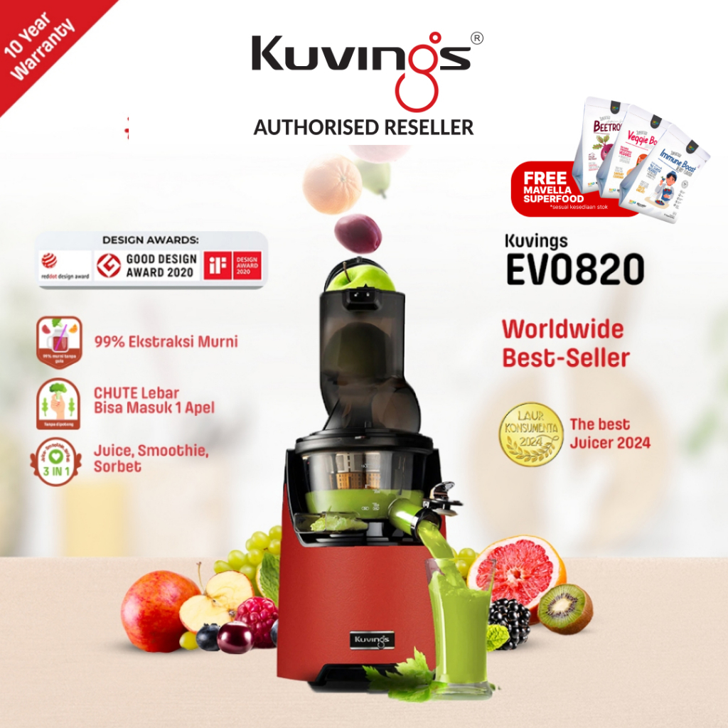 100% ORIGINAL KUVINGS Whole Slow Juicer EVO 820 Kuvings Matt Dark Red