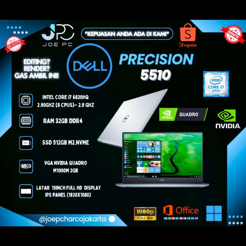 Laptop Workstation Dell Precision 5510 Intel Core i7 Gen 6th RAM 32GB SSD 1TB VGA Nvidia Quadro M100