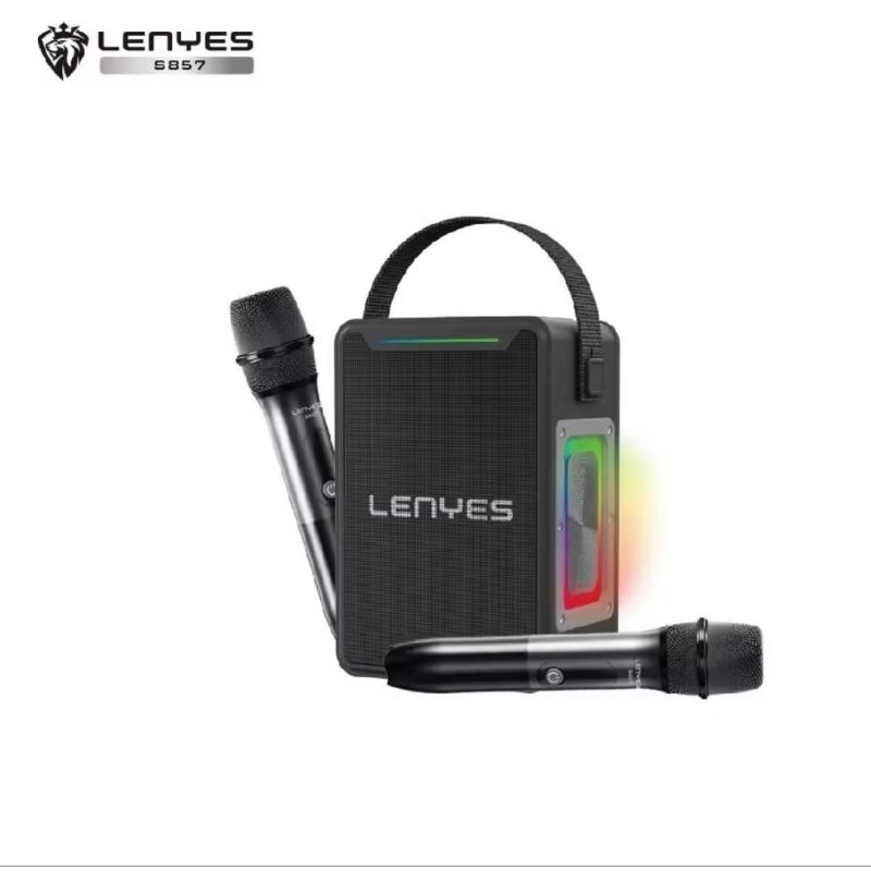 LENYES S857 150W KTV RGB LED Light Wireless/Bluetooth Speaker + 2pcs Microphone Karaoke Bluetooth 5.