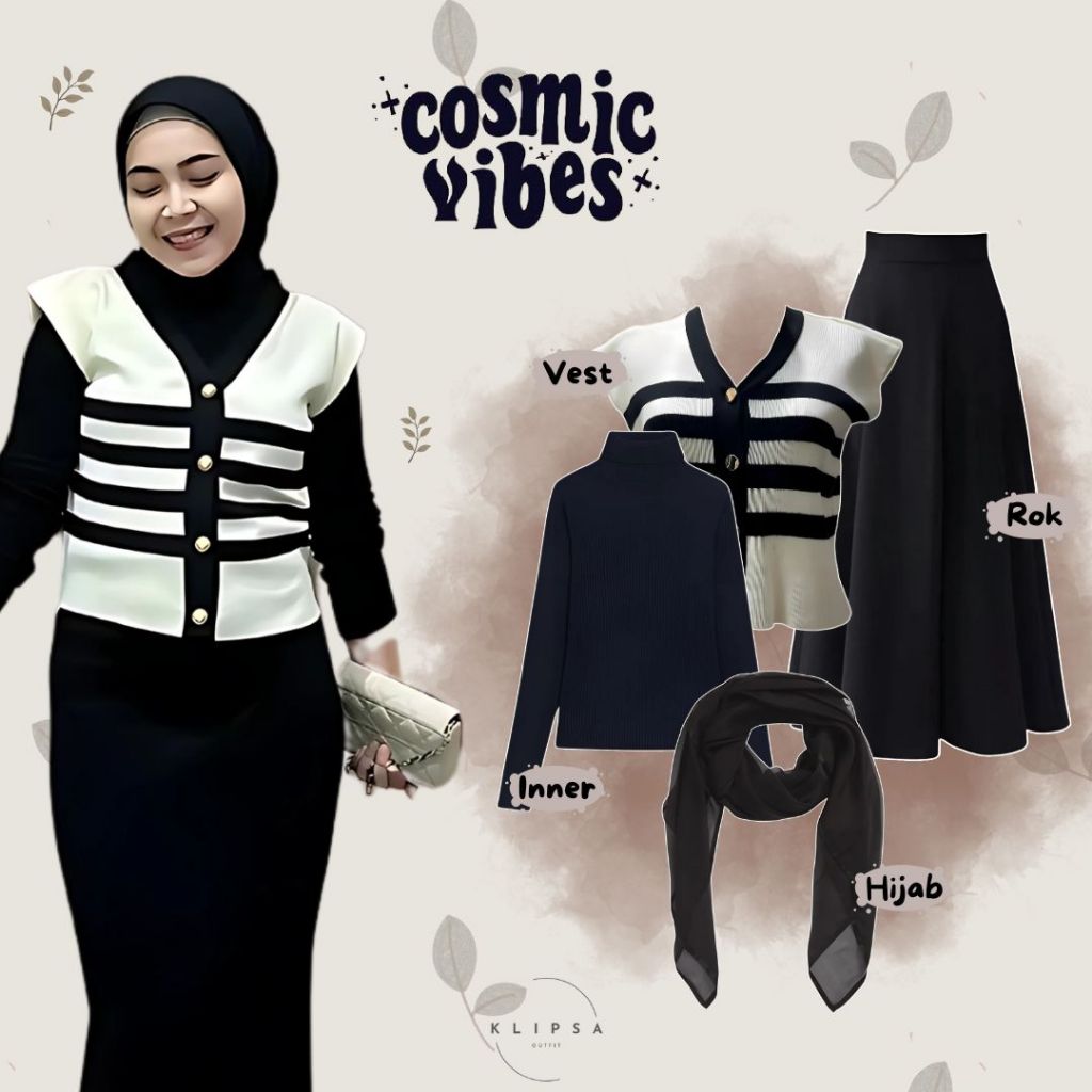OOTD Hijab 4 in 1 (Vest, Rok, Inner, Hijab) Setelan Baju Wanita, OOTD Hangout Kuliah Remaja - KF03