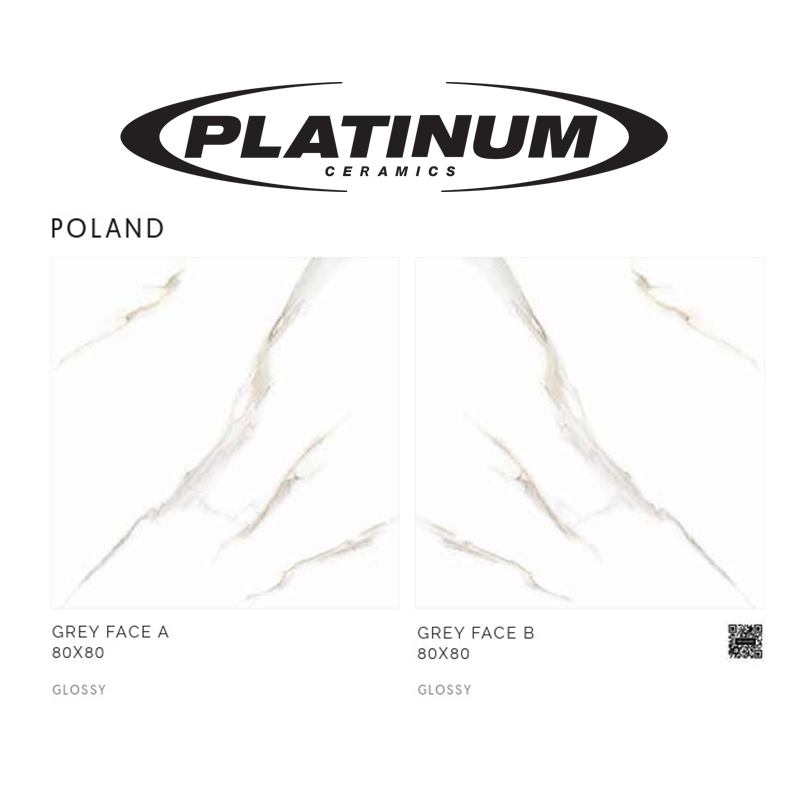 POLAND GREY UK.80X80 GLOSSY KERAMIK LANTAI FACE A FACE B 2 MUKA MOTIF CARARA PLATINUM