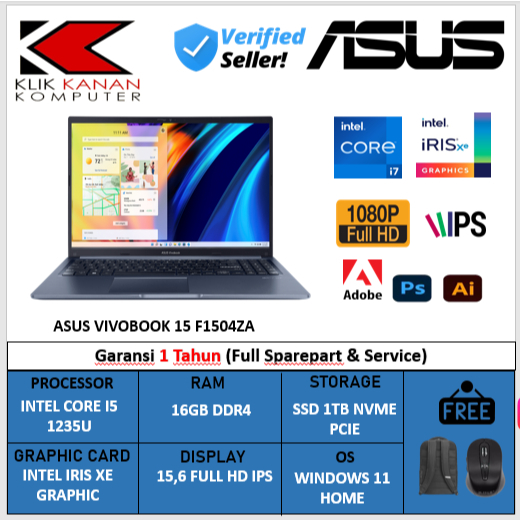 Promo Laptop Kerja Asus Vivobook 15 Intel core i5 1235u 16gb ssd 1tb 15.5 fhd windows 11 terlaris