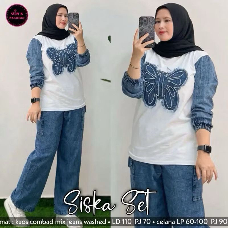 Setelan JEANS JUMBO Setelan celana one set combad mix jeans terbaru