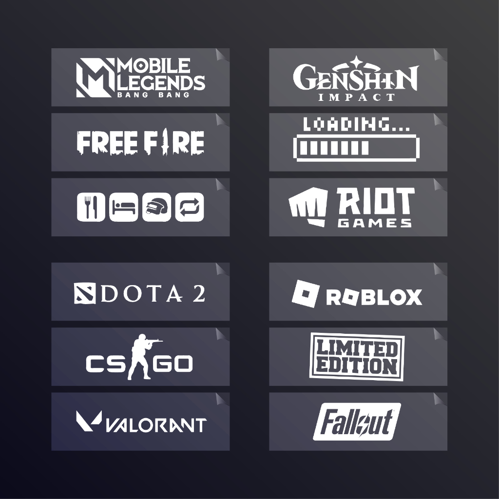 

UV DTF STICKER GAME LOGO | WHITE INK | TAHAN AIR | ANTI GORES | HELM BODY MOTOR TUMBLER LAPTOP KOPER