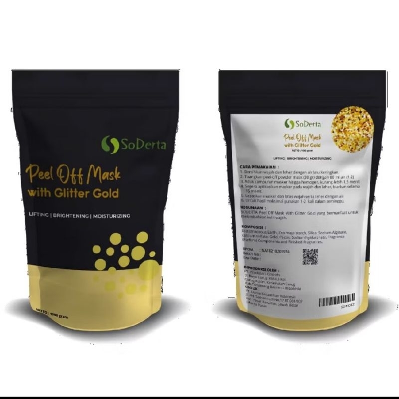 (ORIGINAL) SODERTA PETAL PEEL OFF MASK GLITTER GOLD 1KG POWDER | Masker Karet Bubuk Rubber Jelly Kli