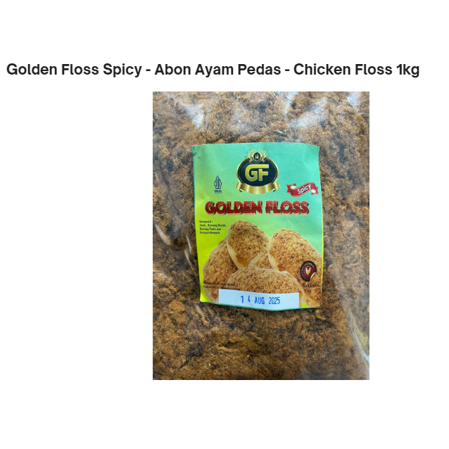 

Golden Floss Spicy - Abon Ayam Pedas - Chicken Floss 1kg