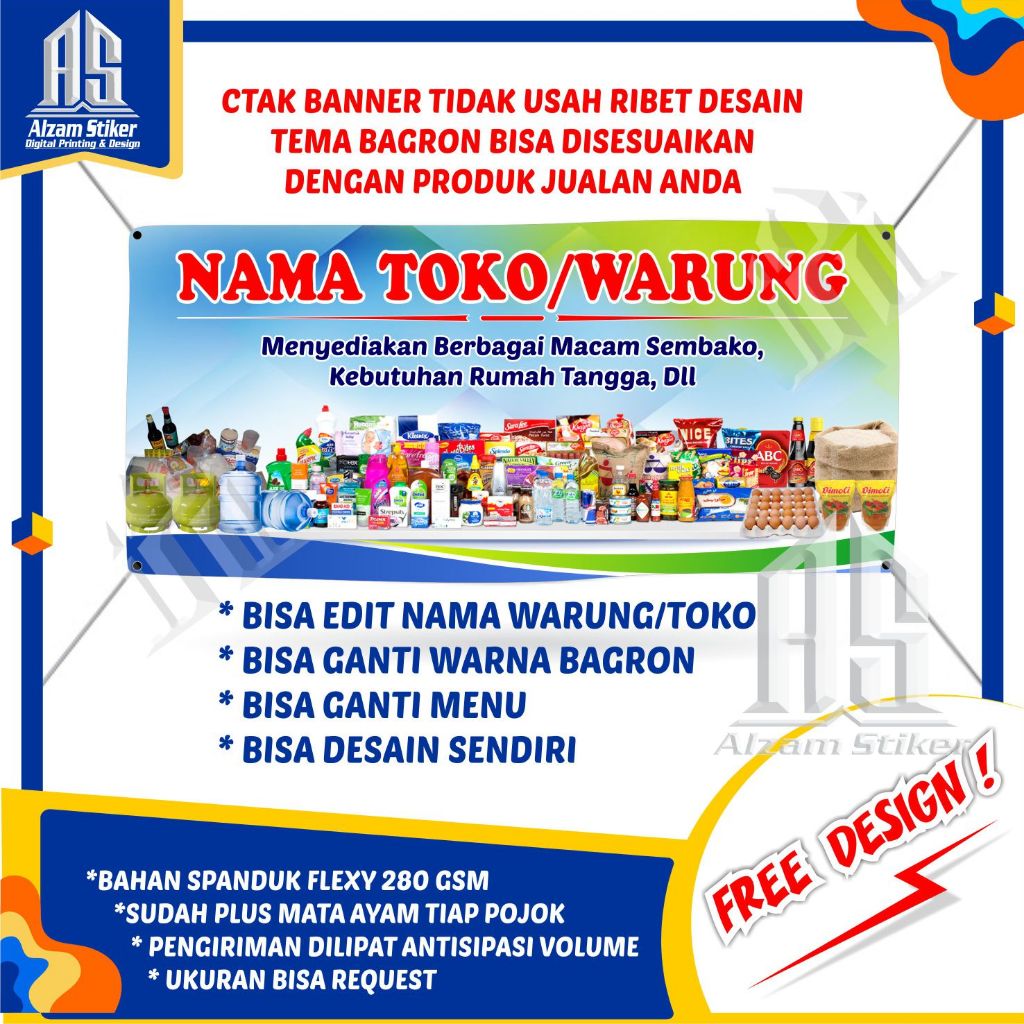 Spanduk Warung Sembako Banner Jualan Backdrof Toko Custom Baliho X Benner Makanan Sepanduk Dagang (F