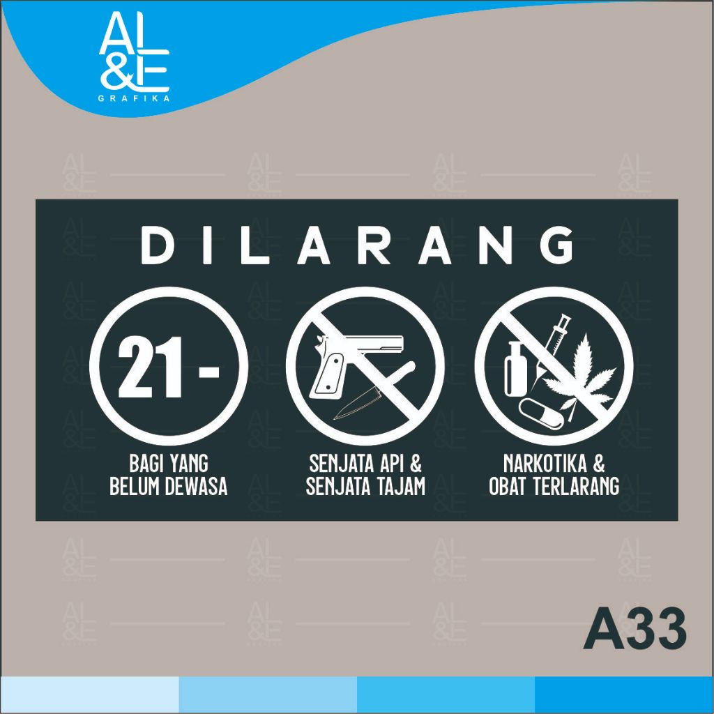 

A33 - Acrylic Sign, Stiker Akrilik Dilarang Membawa Sajam, Drugs, dan Belum Dewasa, Premium dan tahan air, Bisa Custom