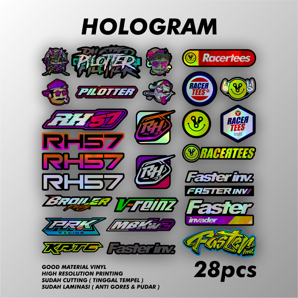 

Sticker Pack Racing Hologram Vinyl Print Cut Logo Brand Distro Racing