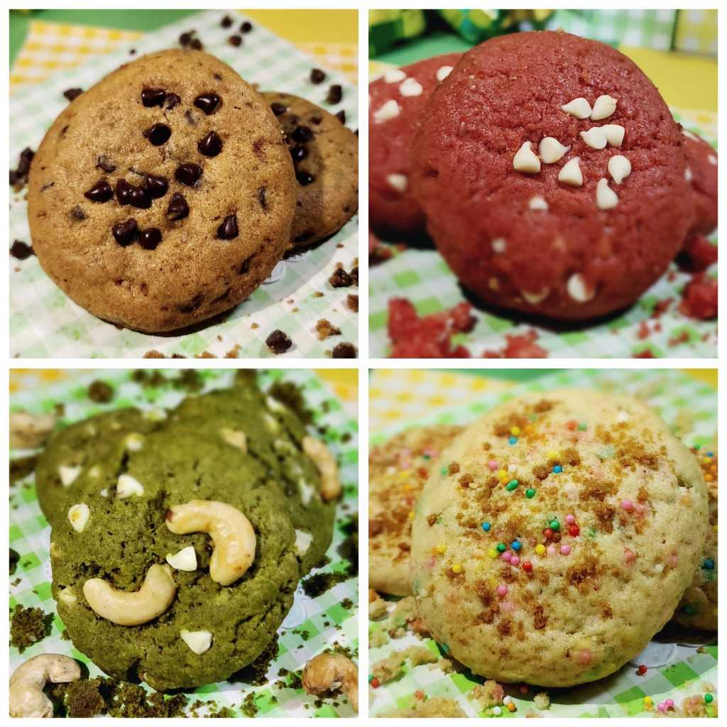 

Mix cookies - Chocolate Chip, Matcha, Red Velvet, Birthday Cake Confetti - Isi 4 pcs