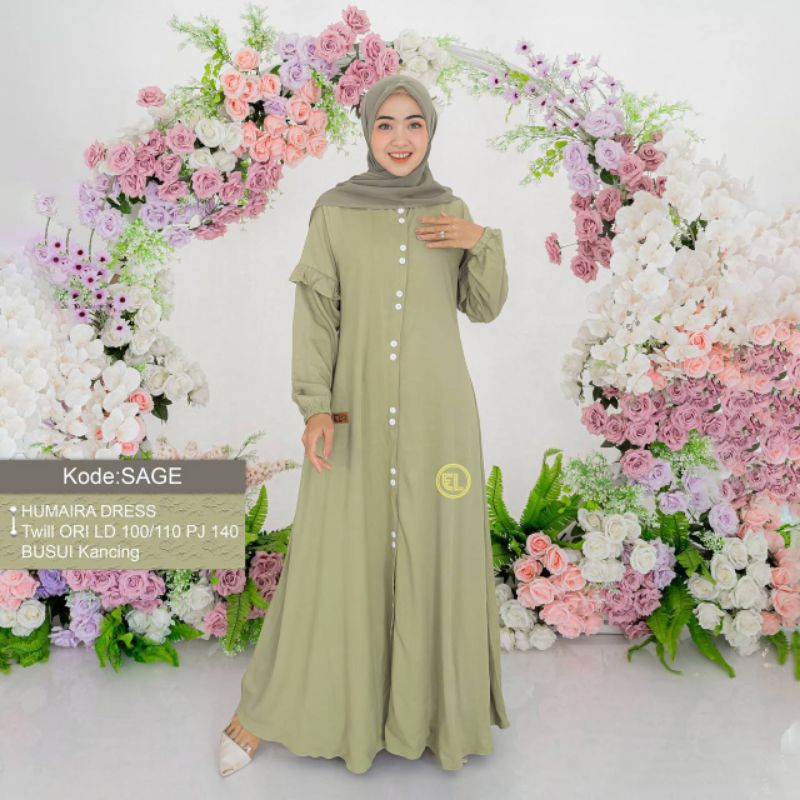 Dress Gamis Twill  HUMAIRA SAGE ORI Elzhaf Ld 100 Dress gamis muslim wanita