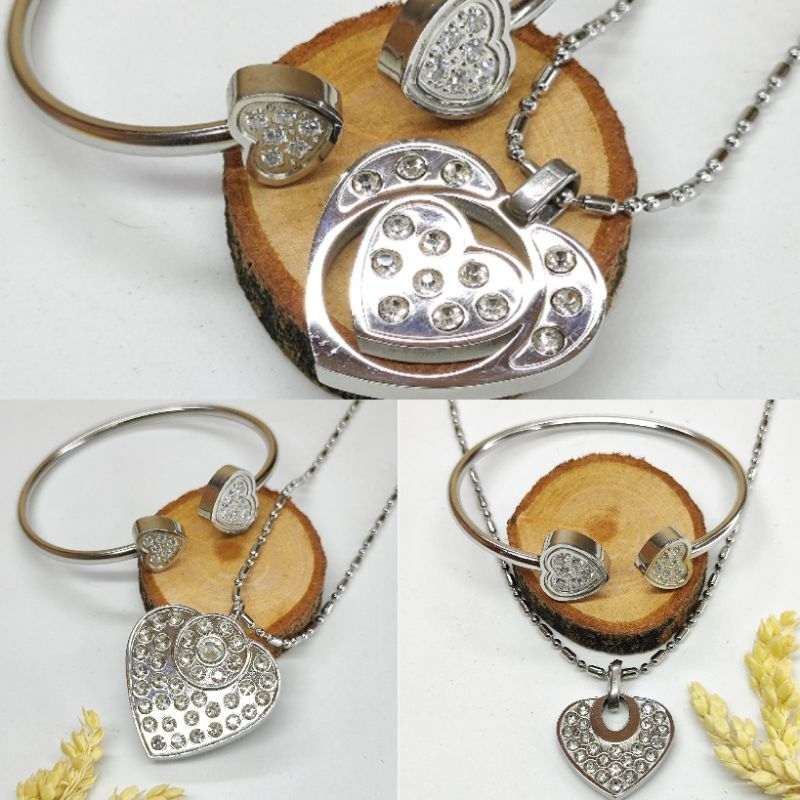 Set Kalung Gelang Quantum Pendant Ori Titanium Bio Energy Magnetic Khusus Silver Bersertifikat Keasl