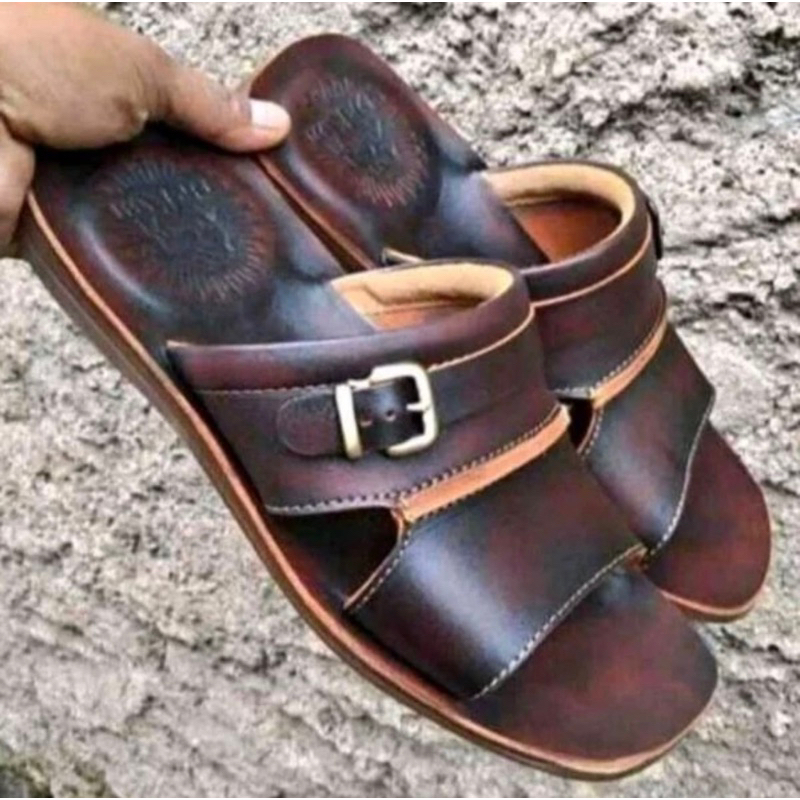 Sendal kulit pria slop terompah sol karet tpr anti slip