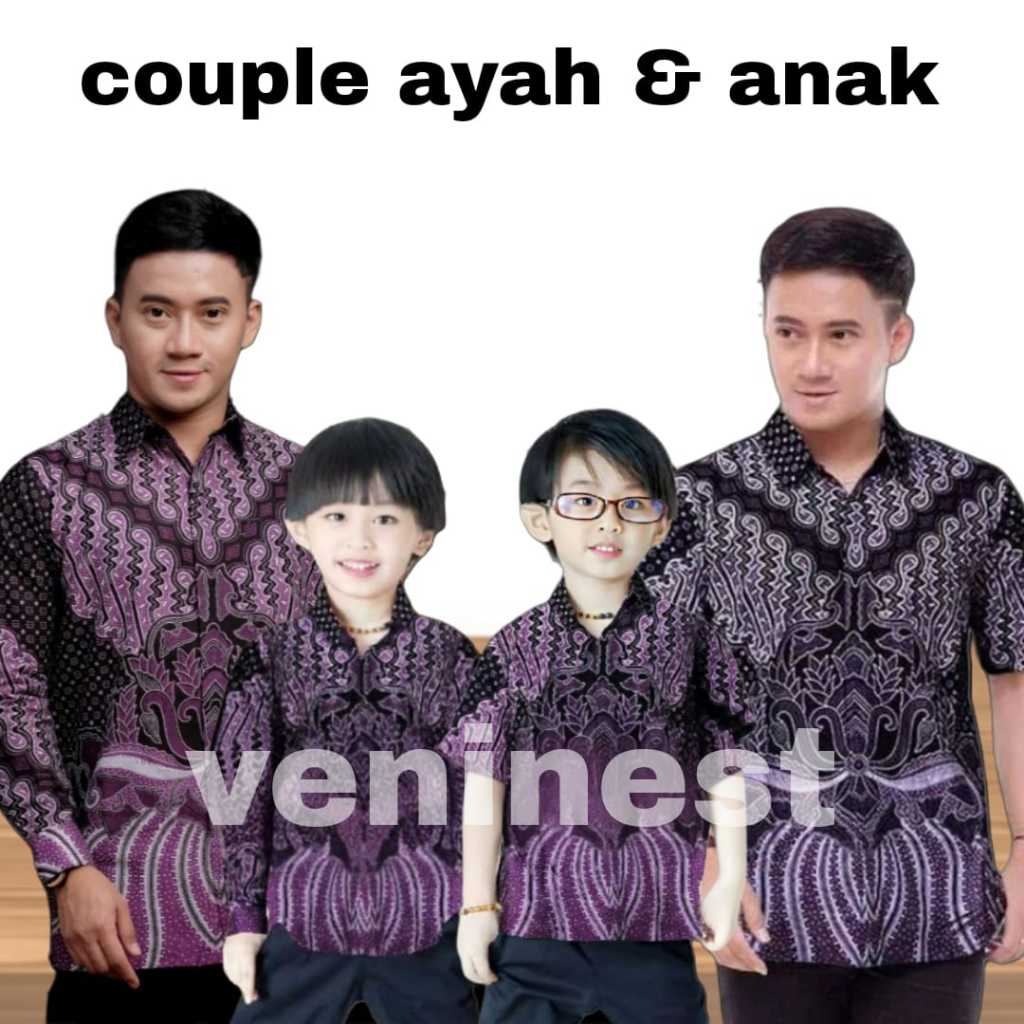TERBARU Couple sweet || couple batik ayah dan Batik anak cowok BATIK Ungu Lilac
