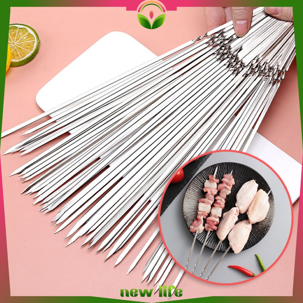 Alat Sate Stainless Steel Anti Karat Barbeque Skewer / Tusukan Sate Daging Ayam Sosis BBQ Panggang C