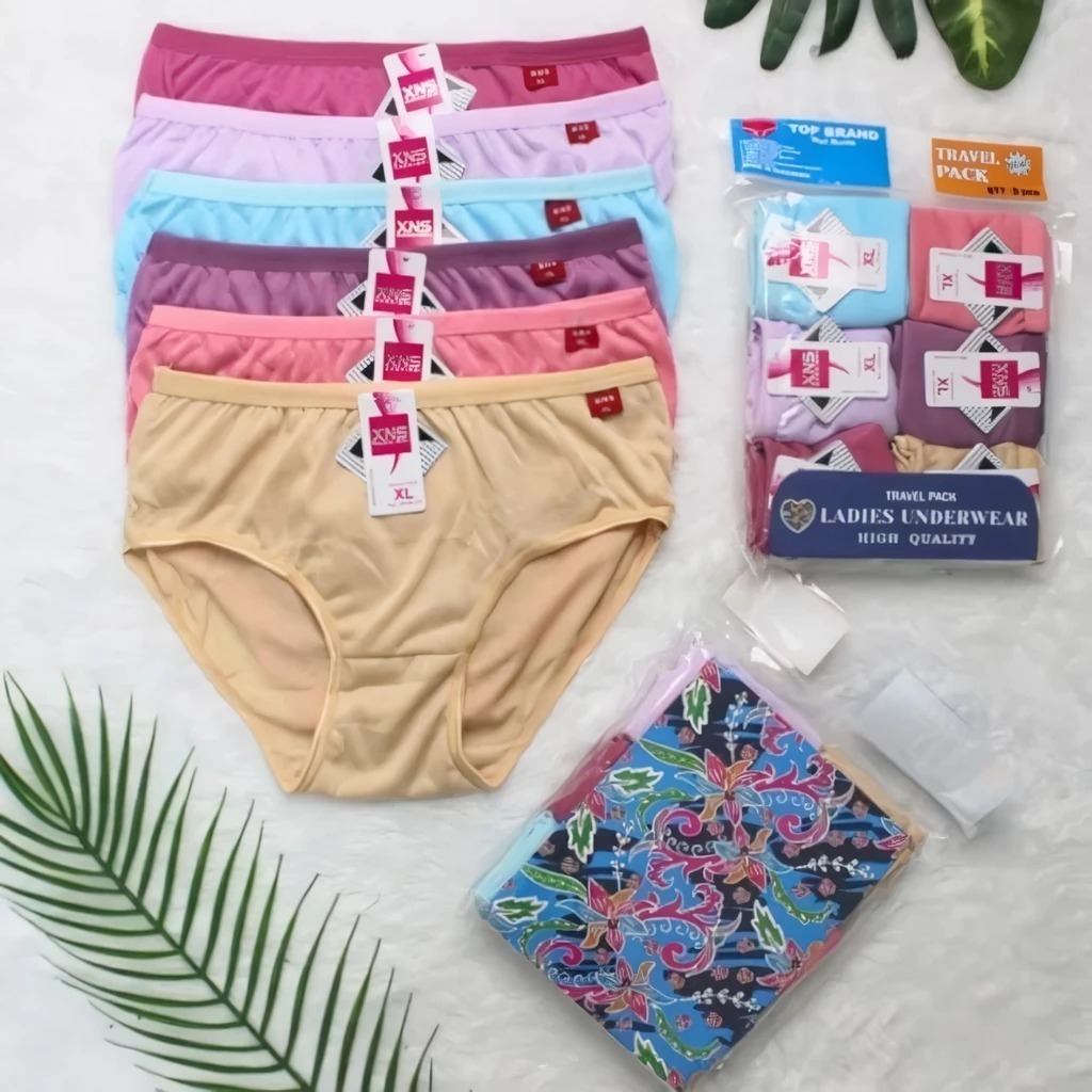 XNS 9900 - CELANA DALAM WANITA POLOS CD PEREMPUAN DEWASA TRAVEL PACK  (6 PCS)