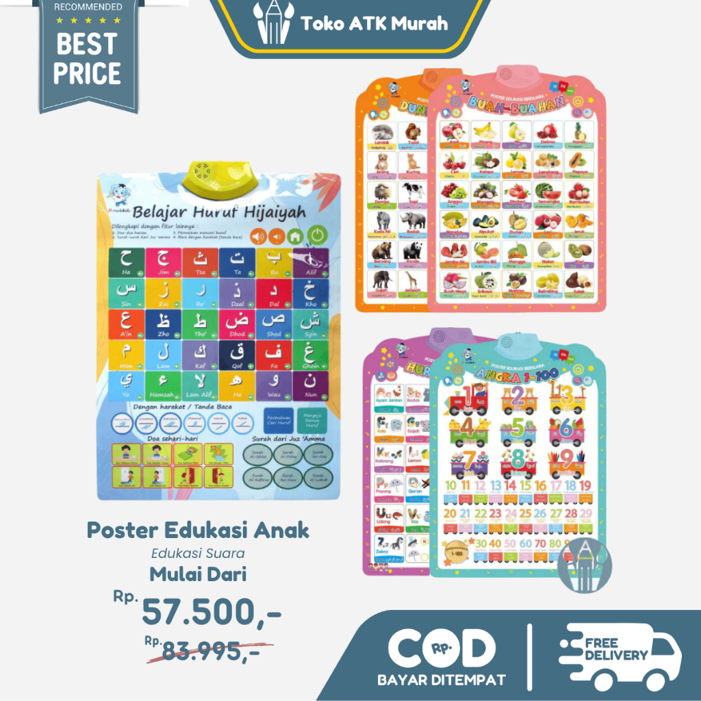 Poster Edukasi Suara Anak Belajar Mengaji Huruf Hijaiyah Angka Abjad Buah Buahan Hewan