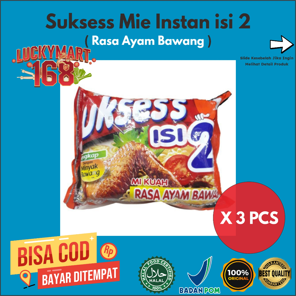 

Mi Suksess isi 2 Mie Instan Rasa Ayam Bawang 3 Pcs x 115Gr