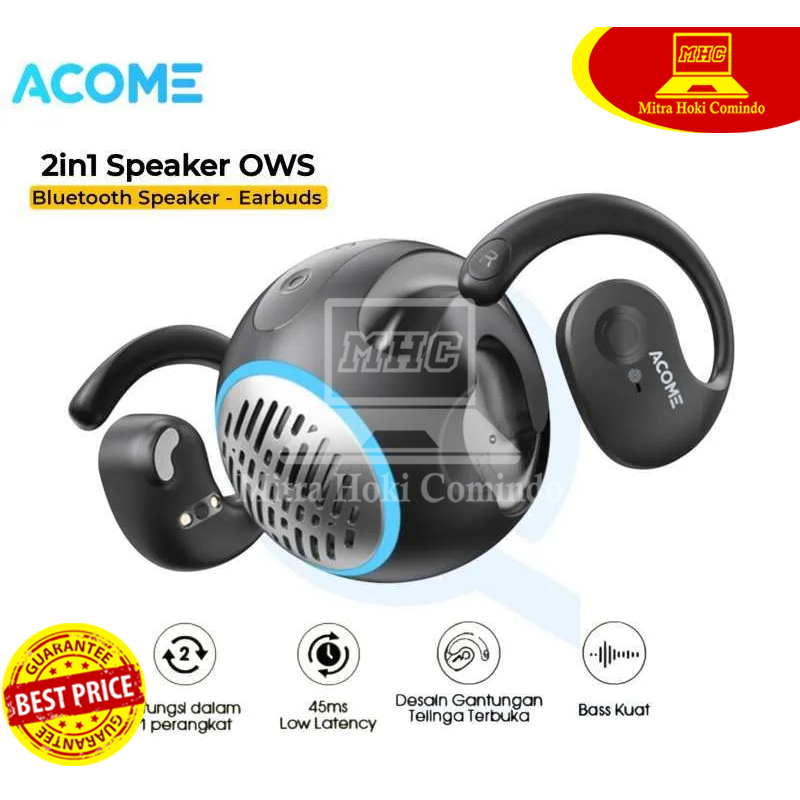 Headset Earphone and Speaker ACOME 2 in 1 A21 Bluetooth 5.4 Low Latency 45ms Stereo Super Bass
