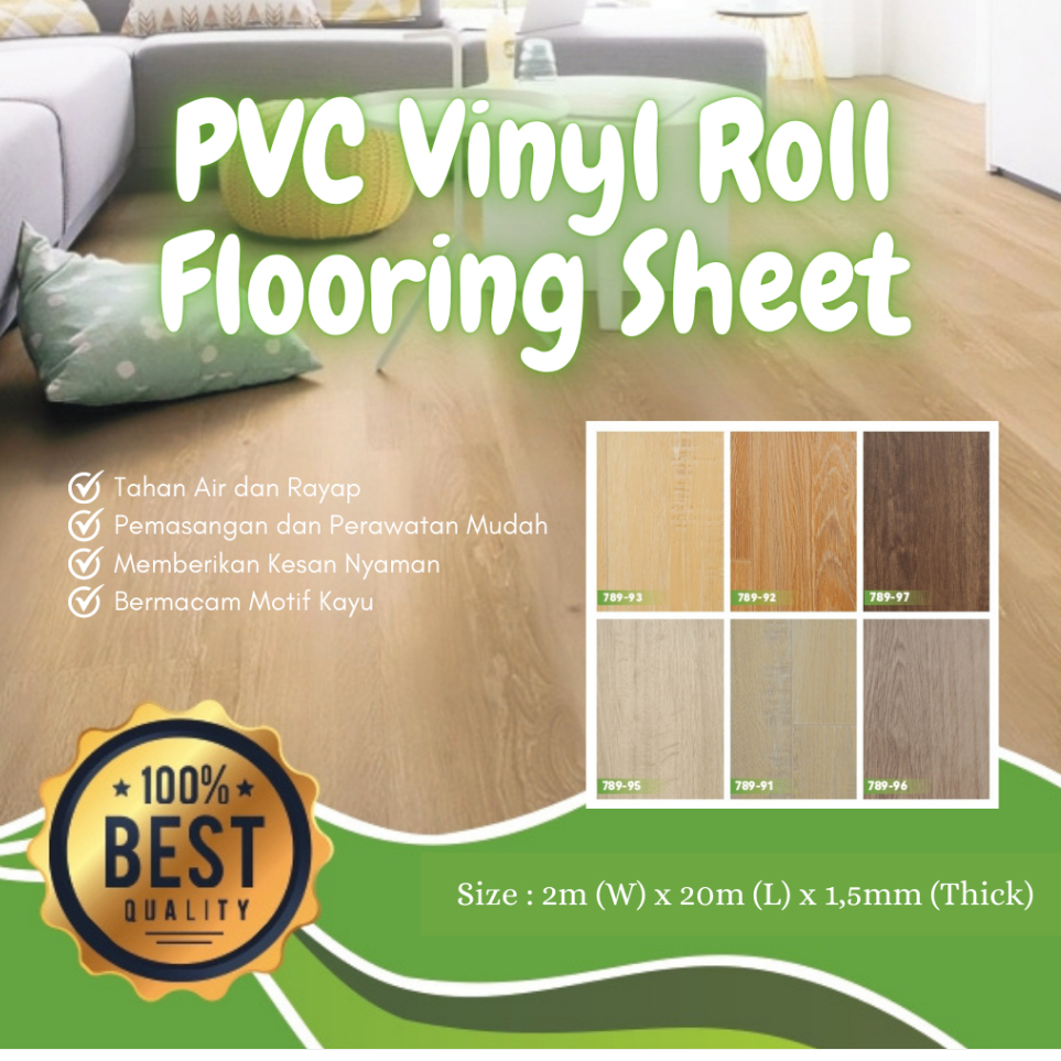 PVC Vinyl Roll Flooring Sheet | Karpet Lantai Vinyl Roll 1.5mm Motif Wood Motif Kayu Harga Per Roll