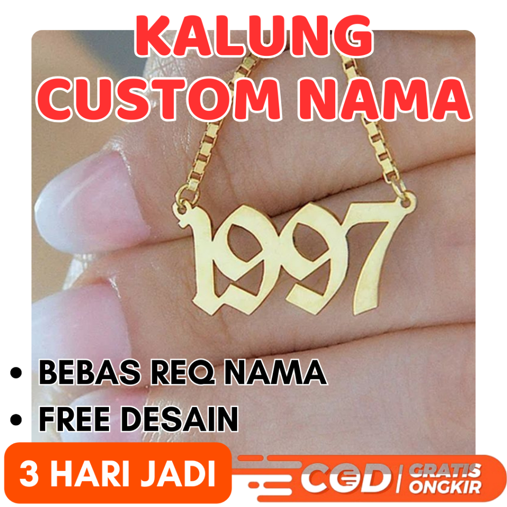 liontin logo model angka/nomer kalung nama custom titanium anti karat