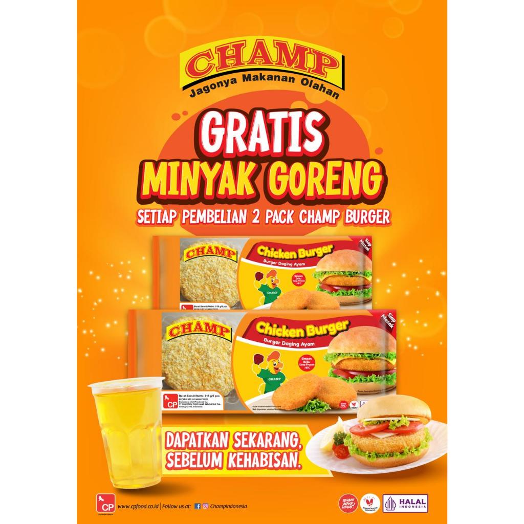 

CHAMP BURGER DAGING AYAM/ ISIAN ROTI/ FREE ROSINA MINYAK GORENG 200ML