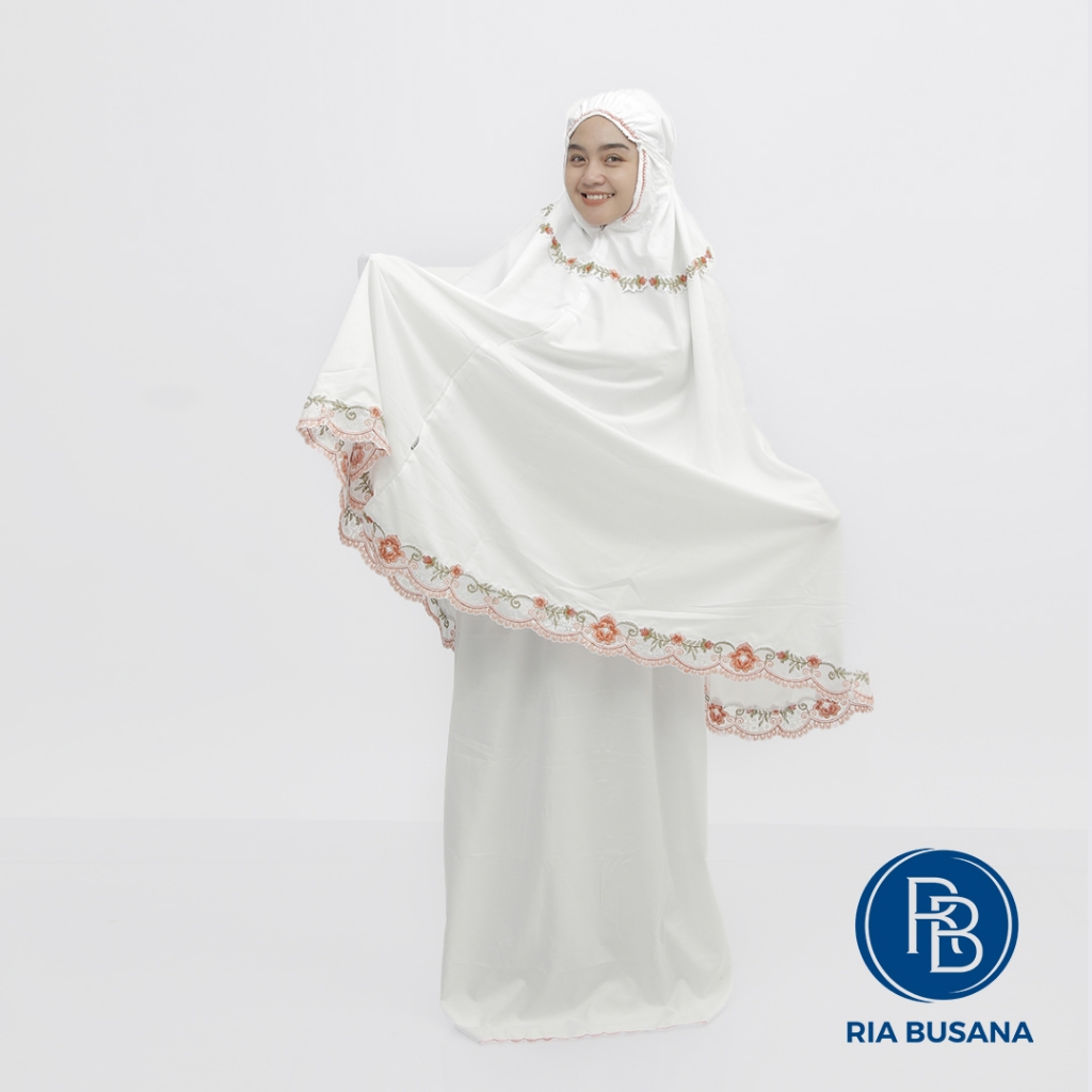 Ria Busana - Elnia - Mukena Wanita Panjang Renda Putih Besway Art.  SIRA-BDR
