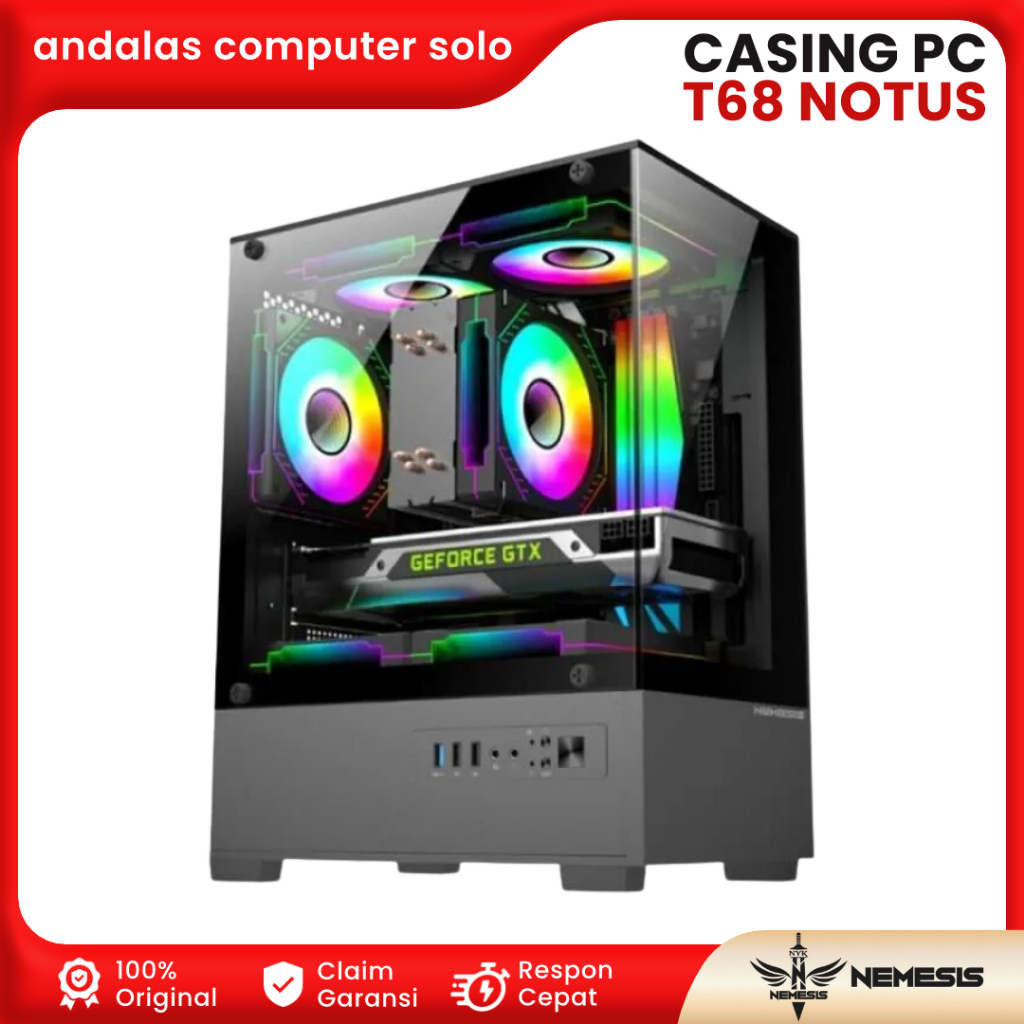 CASING CASE PC GAMING GAME NYK NEMESIS NOTUS T68 ITX M-ATX FREE 3 FAN RGB CASING CASE PC GAMING