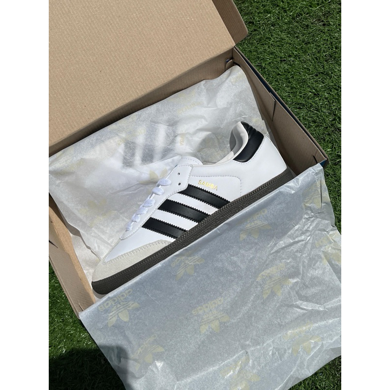 Sepatu Adidas Sneakers Samba White Black Full kulit luar dalam