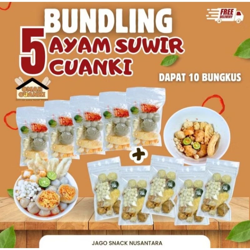 

PAKET BUNDLING 5 BUNGKUS BOCI AYAM SUWIR PEDAS MIX CUANKI INSTAN 5 BUNGKUS HOTPOT INSTAN