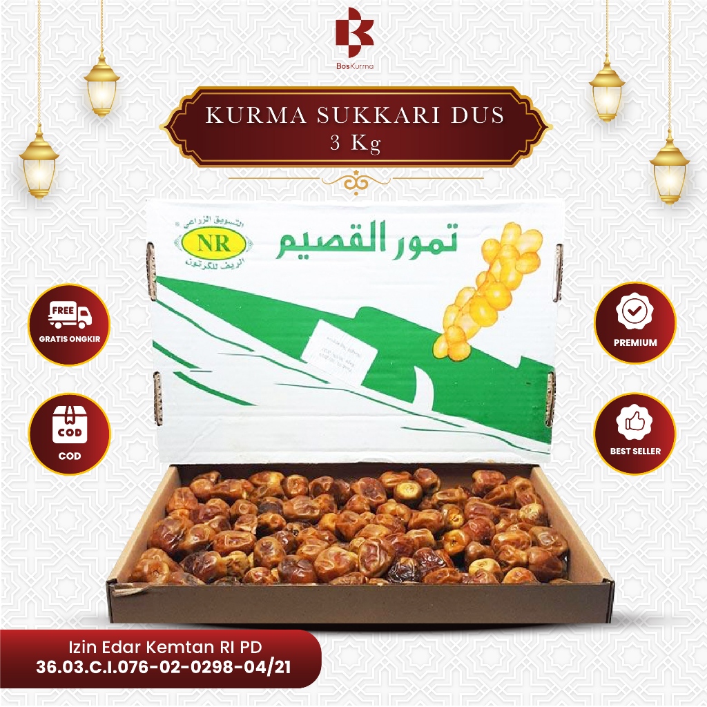 

Kurma Sukari Dus 3 kg Grade A Premium Grosir SUKARI AL-QASSIM DATES