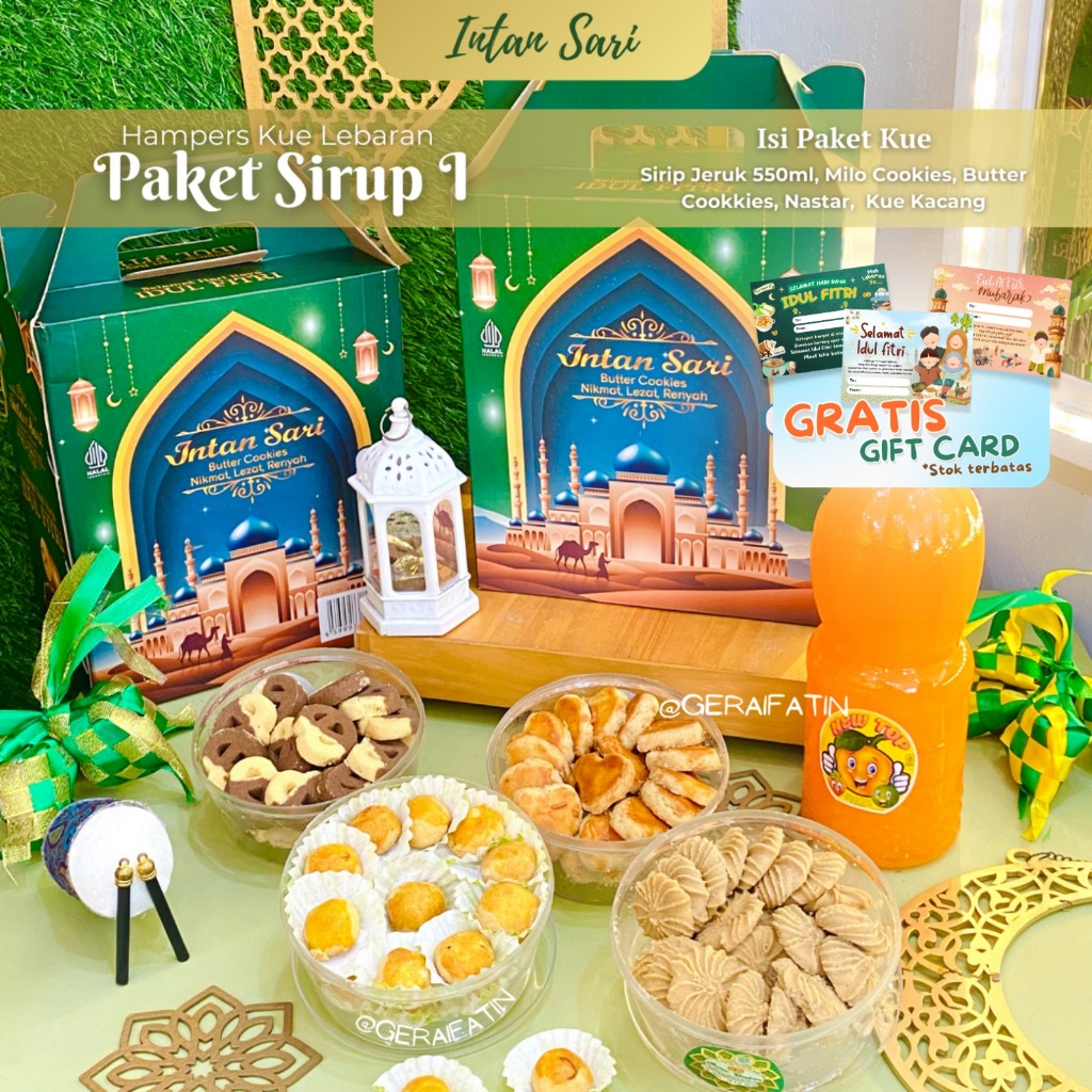 

HAMPERS KUE KERING LEBARAN IDUL FITRI INTANSARI PAKET SIRUP 1+ 4 KUE KERING