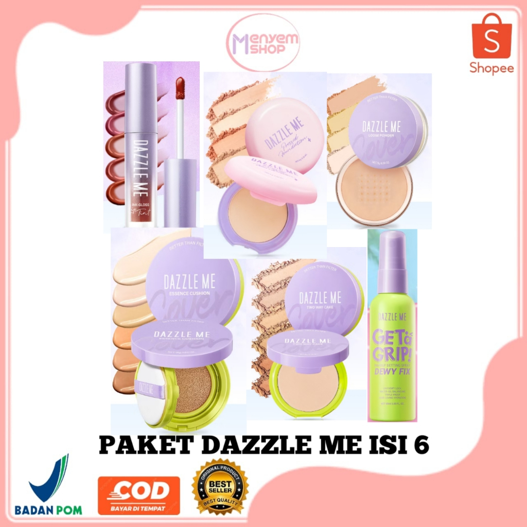 PAKET HEMAT DAZZLE ME isi 6 pcs | Dazzle Me Cushion | Dazzle Bedak TWC | Dazzle Me Lip Tint | Dazzle