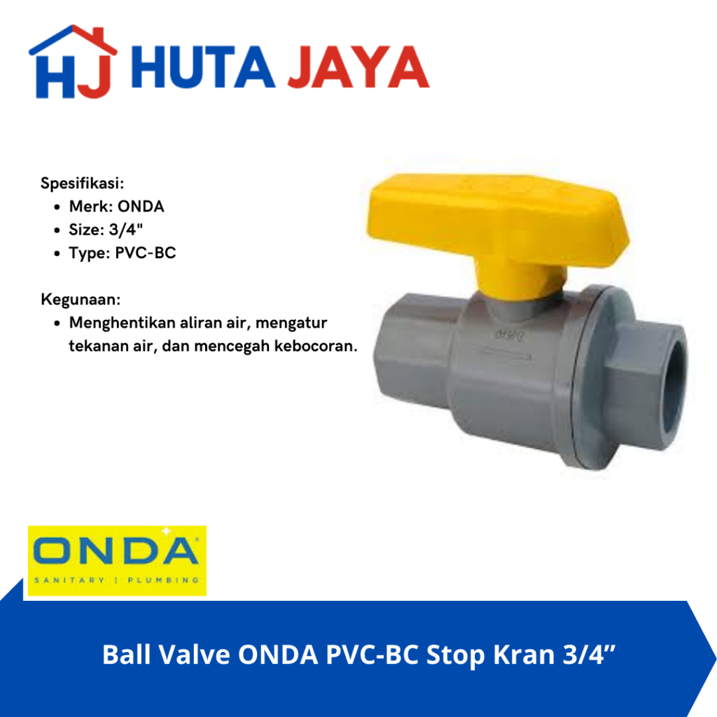 ⁠Ball Valve ONDA PVC-BV Stop Kran 1/2”, ⁠Ball Valve ONDA PVC-BC Stop Kran 3/4”