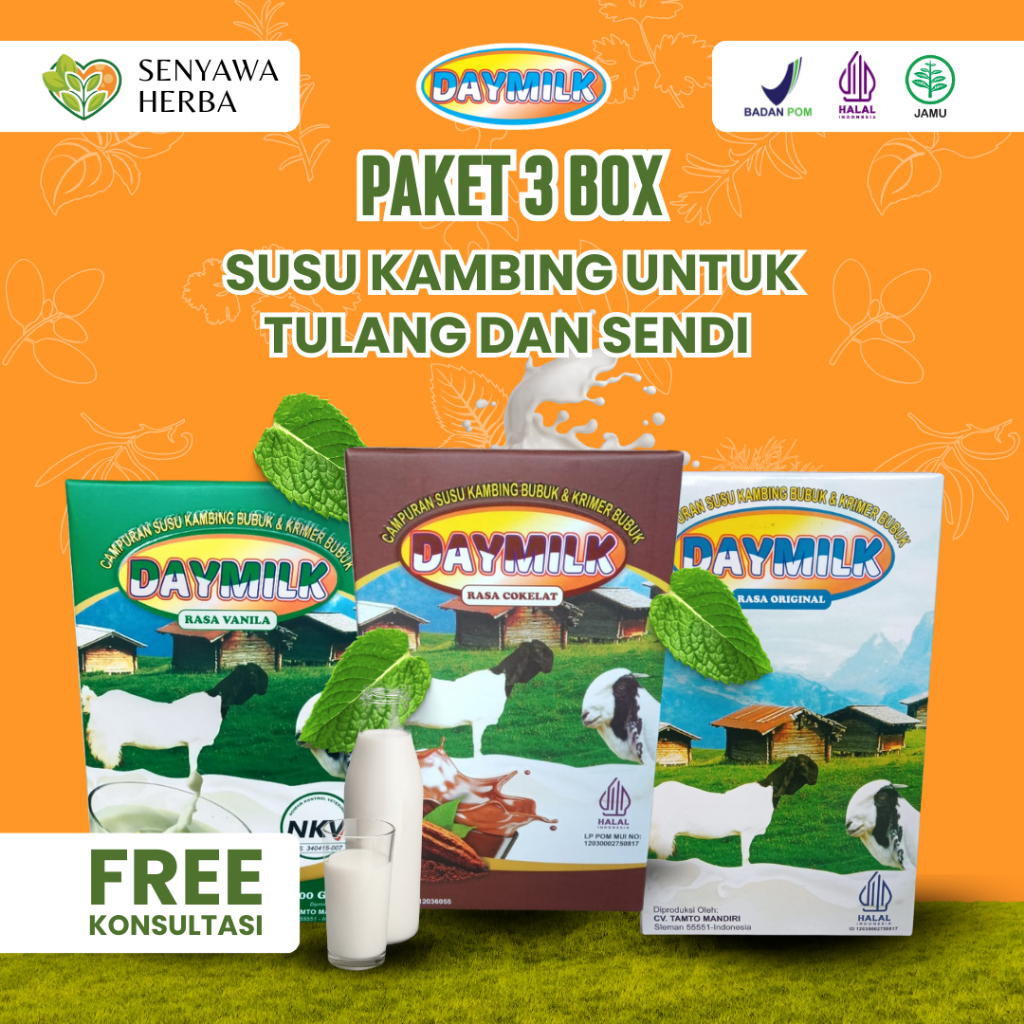 

PAKET 3 BOX SUSU DAYMILK ALL VARIAN – Susu Kambing Etawa 200gr, Sehatkan Tulang, Sendi, Lambung