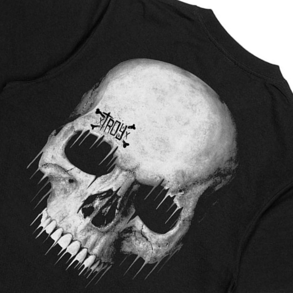 TROY COMPANY Tshirt Black Ghosted Skull - Kaos Pria Lengan Pendek Hitam MTD 2353