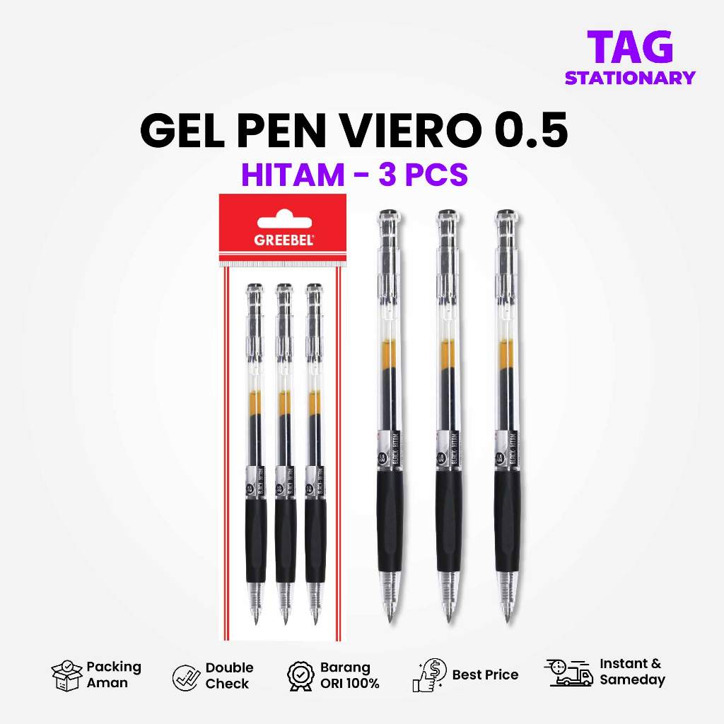 

GREEBEL Pulpen Gel / Gel Pen GP-504 Viero 0.5 Tinta Hitam (3PCS/SET) / Ballpen Pulpen Cetek