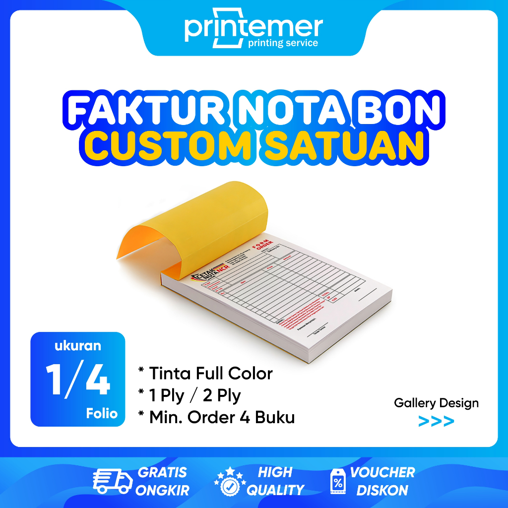 

Nota Custom Satuan Ukuran Standar 1/4 Folio 1 Ply dan 2 Ply