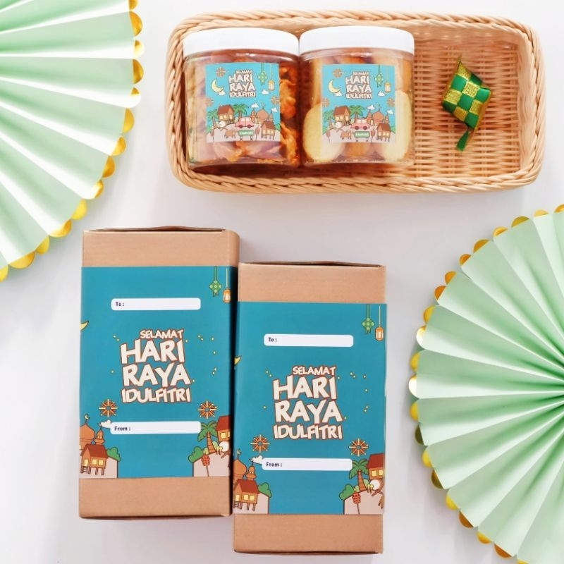 

EID MUBARAK Hampers IDUL FITRI 2025 [PAKET ISI 2 JAR] Bingkisan Makanan Parcel Snack Cookies LEBARAN