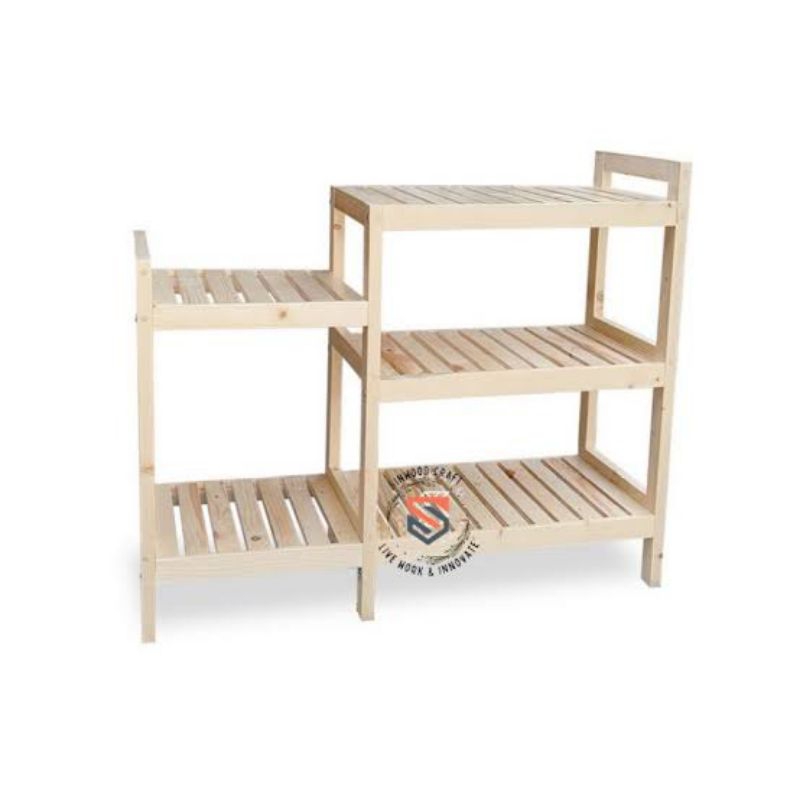 Rak Kayu Rice Cooker Magicom Rak Kompor 2 Tungku Rak kayu Serbaguna